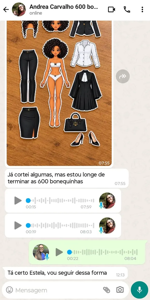 Conversa real de WhatsApp com Andrea Carvalho